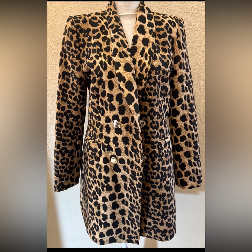 Zara Animal Print Mini Jacket Dress with Gold Buttons in good condition sz L.